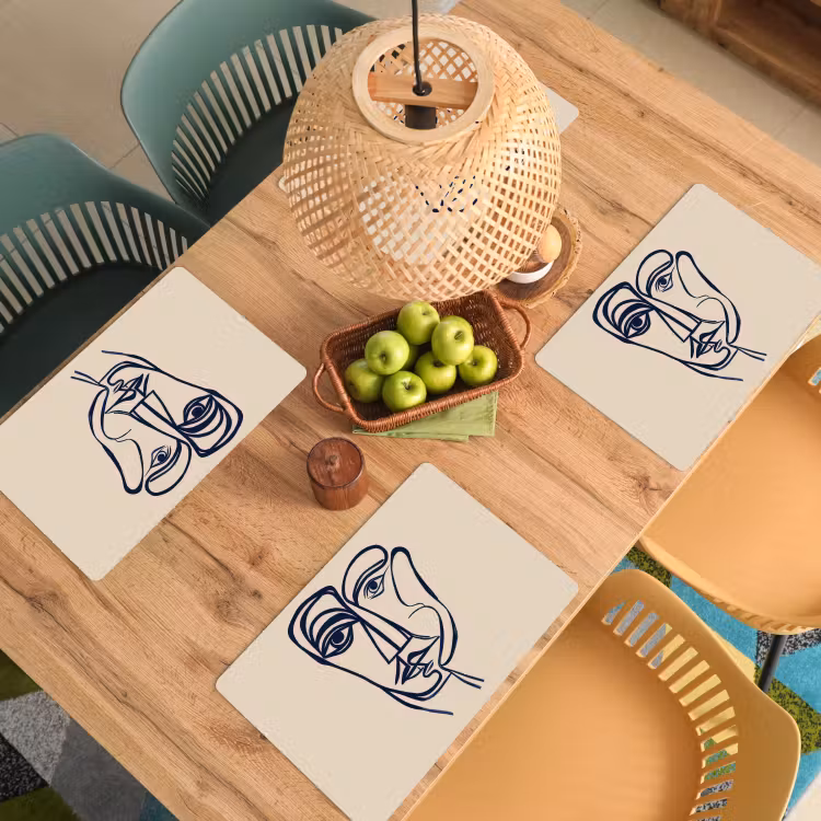 Minimalistisch - Lijnillustratie - Beige - Donkerblauw Placemat vinyl groot -zzsfeer5_Kitchenyeah-website