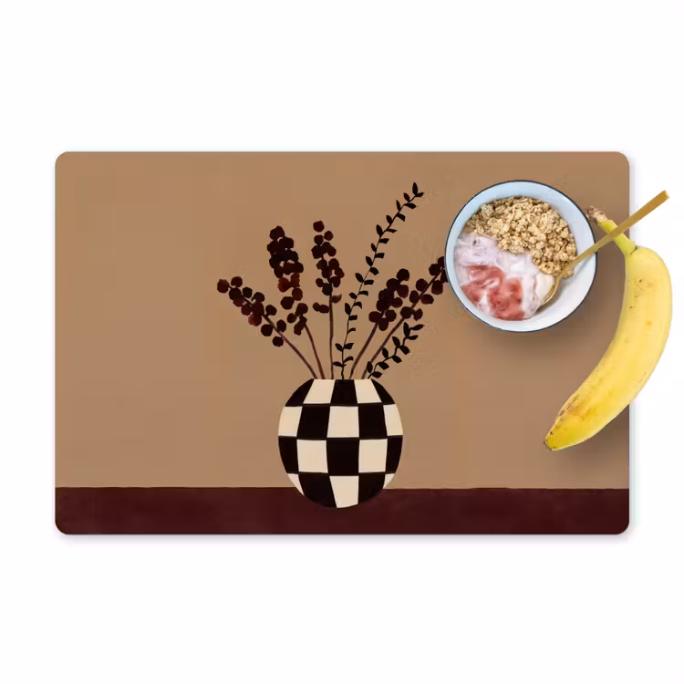 Minimalistisch - Vaas - Bloemen - Bruin Placemat vinyl groot -zzzproduct_Kitchenyeah-website