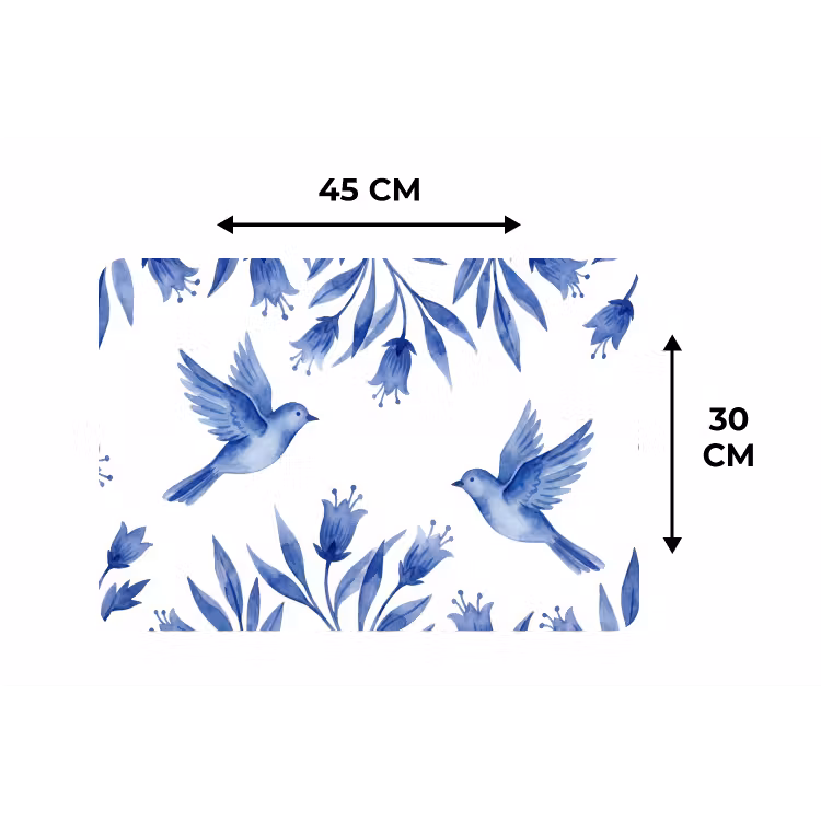 Modern - Vogels - Delfts - Blauw Placemat vinyl groot -specs