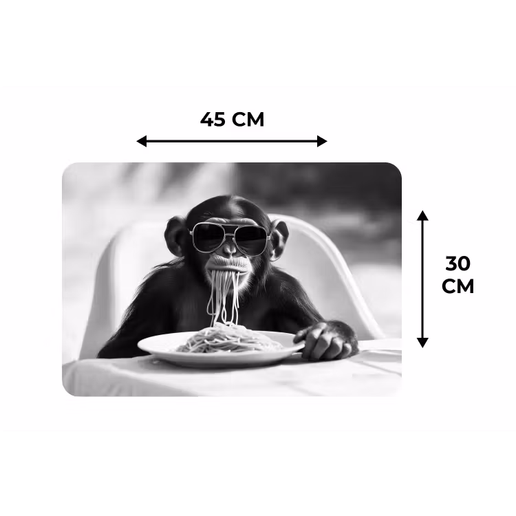 Aap - Spaghetti - Zonnebril - Zwart wit - Cool - Dier Placemat vinyl groot -specs