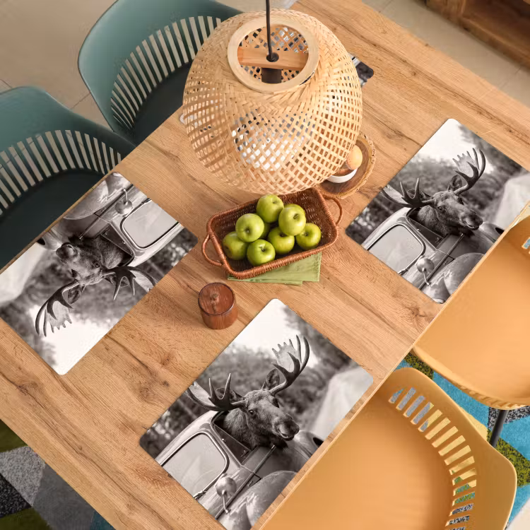Eland - Auto - Gewei - Zwart - Wit Placemat vinyl groot -zzsfeer5_Kitchenyeah-website