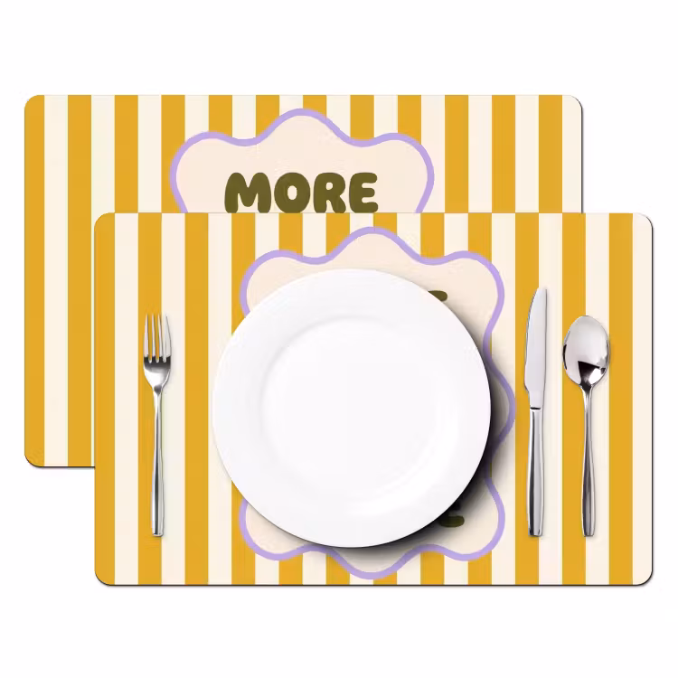 More coffee - Geel - Paars - Strepen - Mok Placemat vinyl groot -zzsfeer2_Kitchenyeah-website