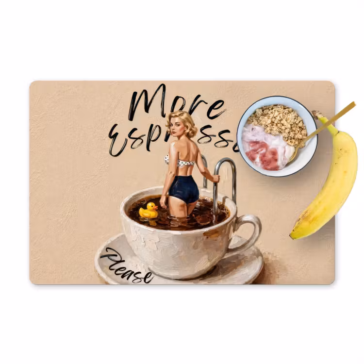 More espresso - Koffie - Eend Placemat vinyl groot -zzzproduct_Kitchenyeah-website
