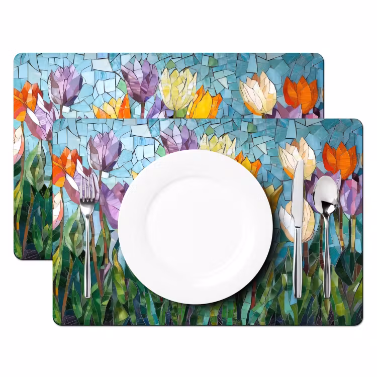 Mozaïek - Veld - Tulpen - Kleurrijk Placemat vinyl groot -zzsfeer2_Kitchenyeah-website