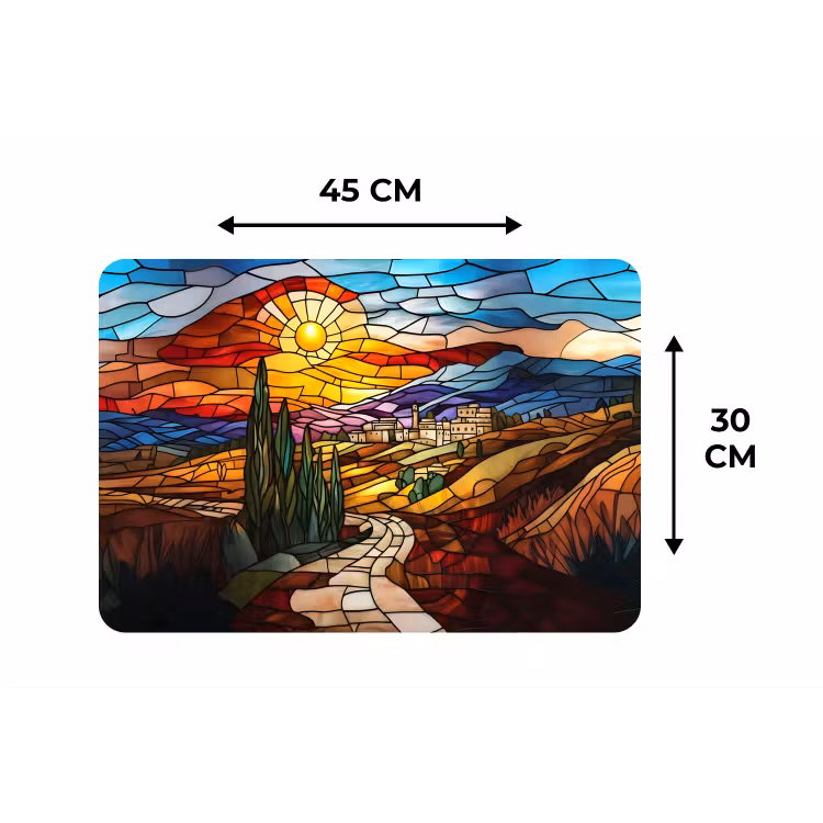 Mozaïek - Zon - Landschap - Dorp Placemat vinyl groot -specs