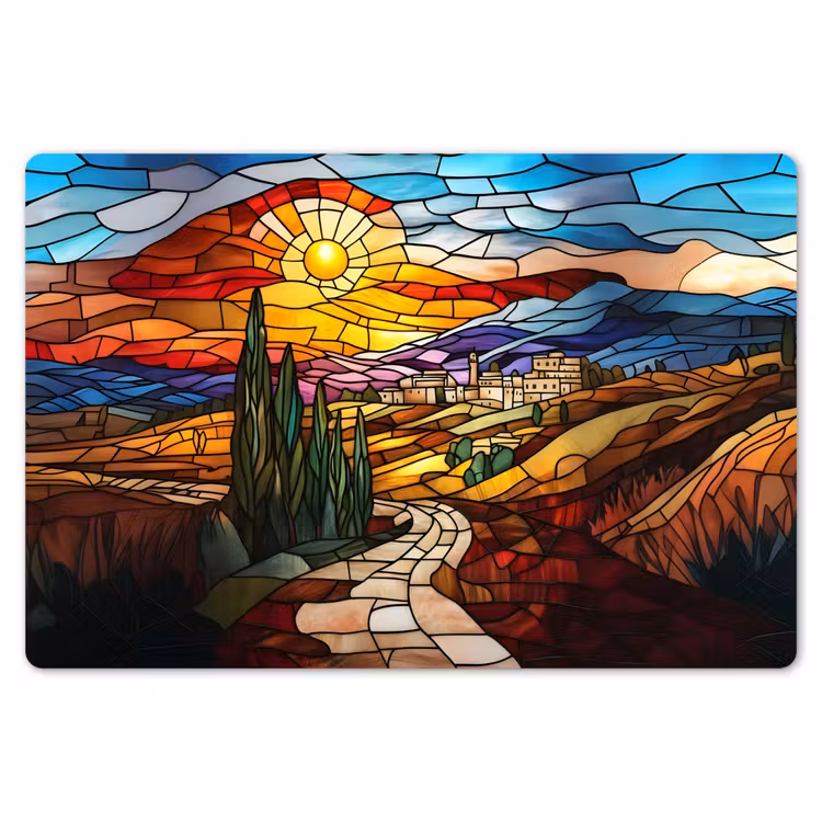 Mozaïek - Zon - Landschap - Dorp Placemat vinyl groot -zzsfeer1_Kitchenyeah-website