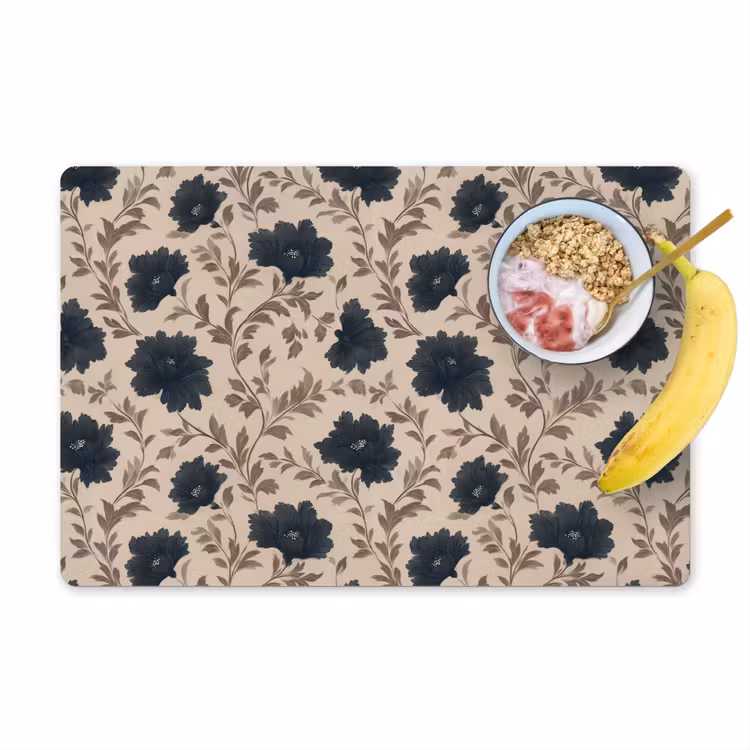 Motief - Bloemen - Zwart - Beige Placemat vinyl groot 368 -zzzproduct_Kitchenyeah-website