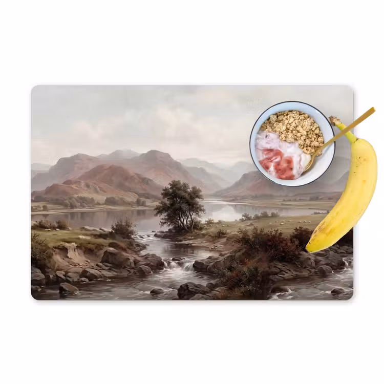 Berglandschap - Meer - Bergen - Vallei - Klassiek Placemat vinyl groot -zzzproduct_Kitchenyeah-website