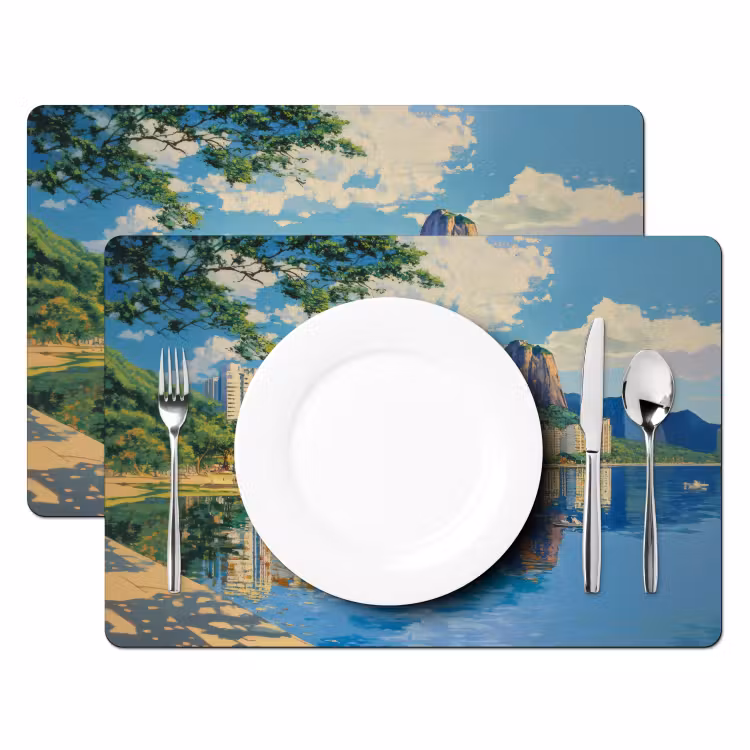 Berg - Skyline - Strand - Water Placemat vinyl groot -zzsfeer2_Kitchenyeah-website