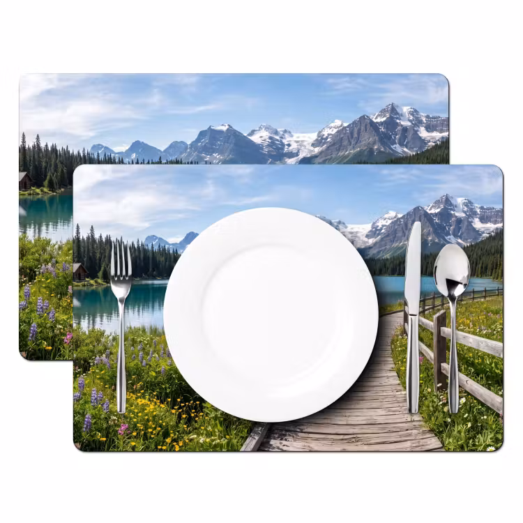 Bergen - Meer - Landschap - Blauw Placemat vinyl groot -zzsfeer2_Kitchenyeah-website