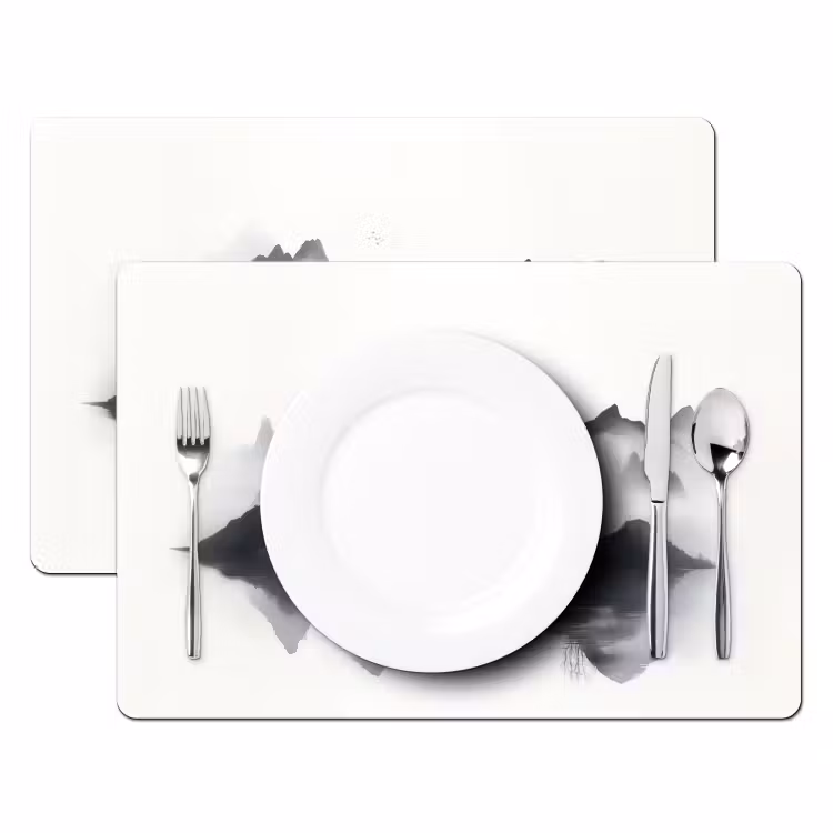 Bergen - Mistig - Water - Wit Placemat vinyl groot -zzsfeer2_Kitchenyeah-website