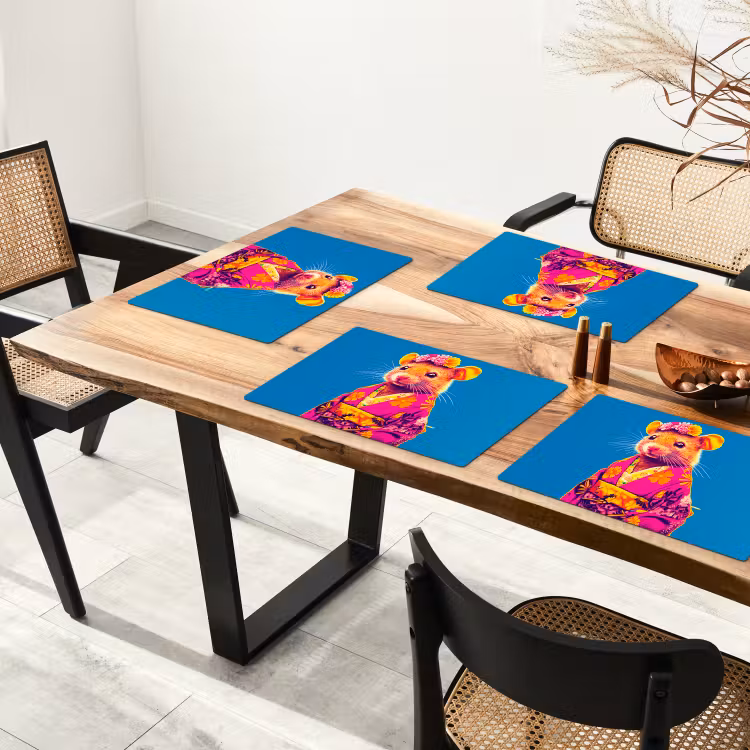 Muis - Kimono - Bloemen - Blauw Placemat vinyl groot -zzsfeer4_Kitchenyeah-website