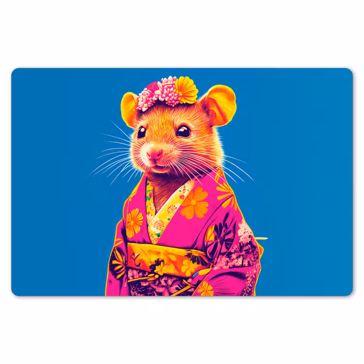 Muis - Kimono - Bloemen - Blauw Placemat vinyl groot -zzsfeer1_Kitchenyeah-website