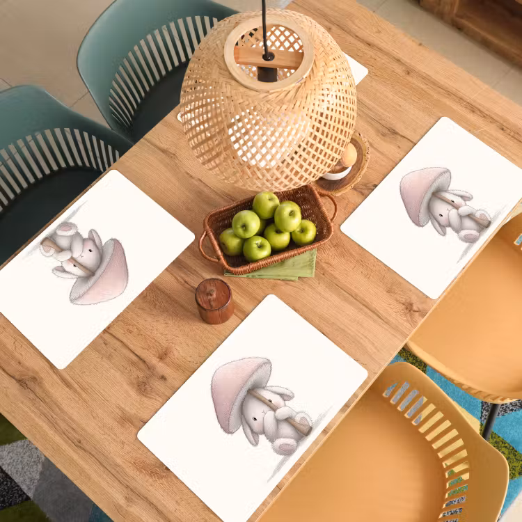 Paddenstoel - Konijn - Roze Placemat vinyl groot -zzsfeer5_Kitchenyeah-website