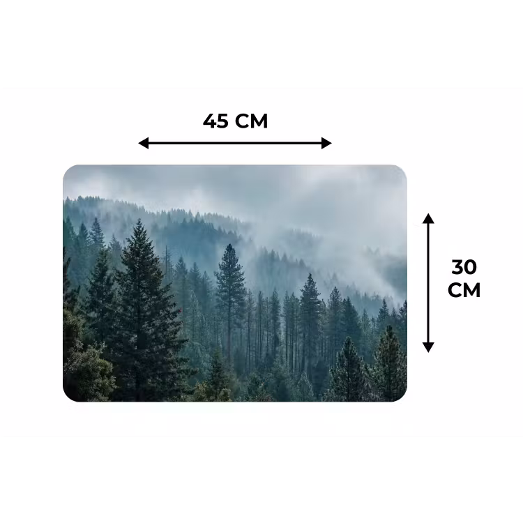 Naaldwoud - Bergen - Mist Placemat vinyl groot -specs