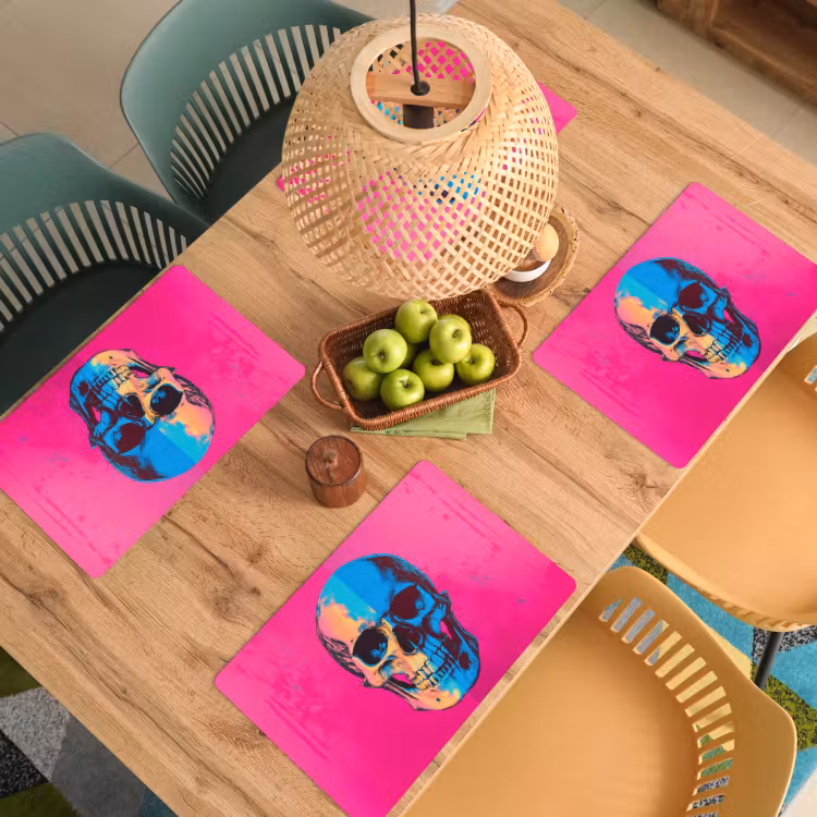 Neon - Blauw - Pop-art - Schedel Placemat vinyl groot -zzsfeer5_Kitchenyeah-website