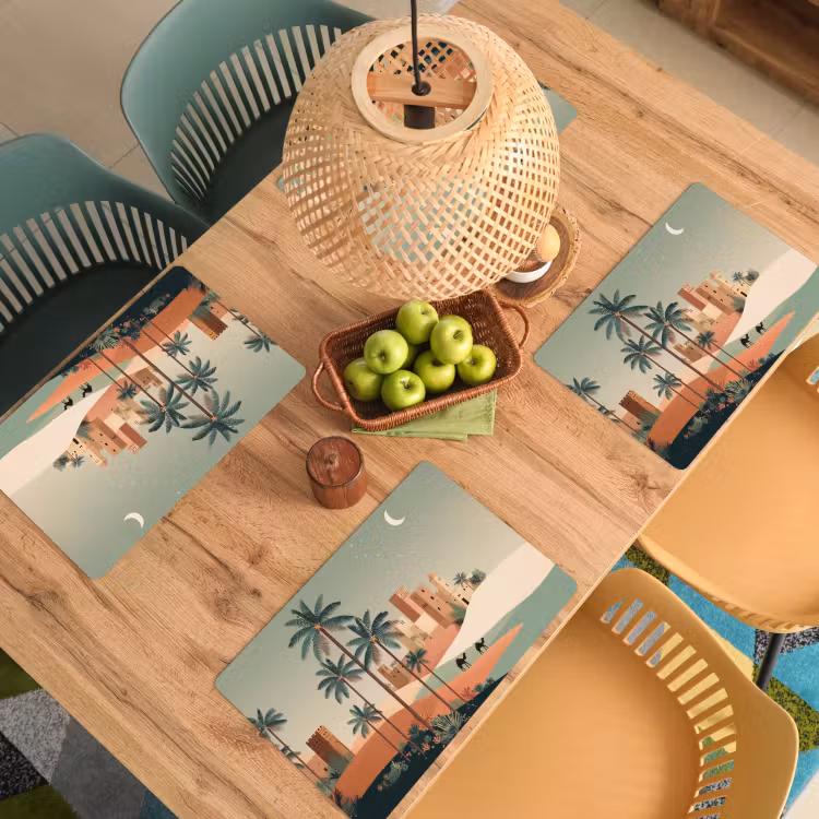 Nachtlandschap - Kamelen - Sterren - zandduinden Placemat vinyl groot -zzsfeer5_Kitchenyeah-website
