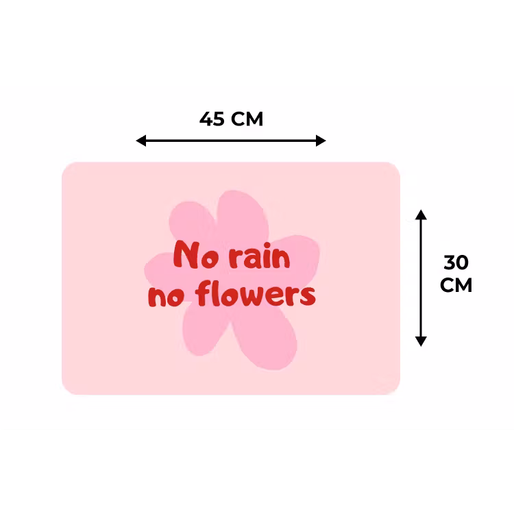 No rain no flowers - Bloem - Roze Placemat vinyl groot -specs