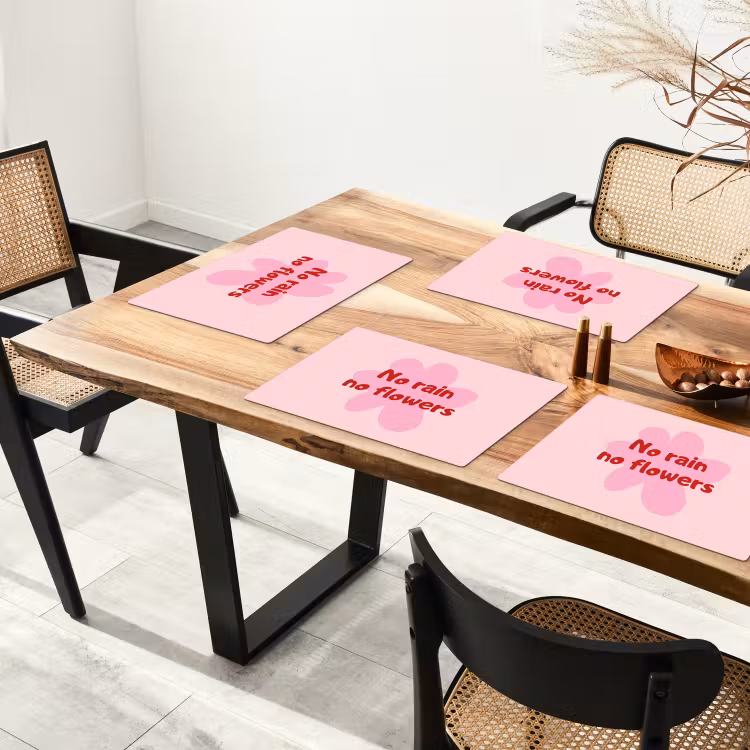 No rain no flowers - Bloem - Roze Placemat vinyl groot -zzsfeer4_Kitchenyeah-website