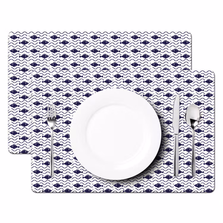 Oceaan - Visachtig - Blauw - Wit Placemat vinyl groot 368 -zzsfeer2_Kitchenyeah-website