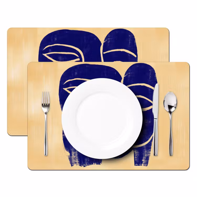 Okergeel - Blauw - Eenvoudige lijnen Placemat vinyl groot -zzsfeer2_Kitchenyeah-website