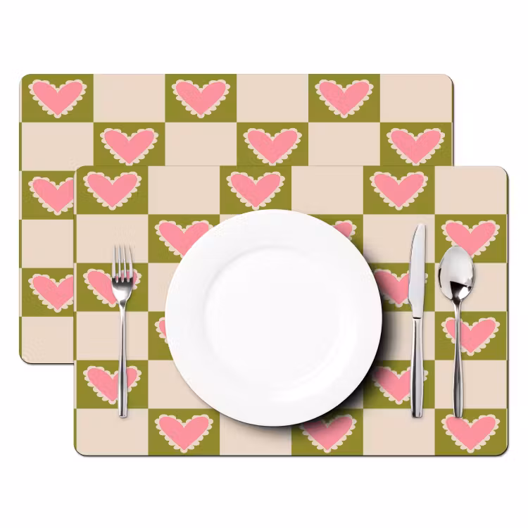 Olijfgroen - Hartjes - Patroon - Retro Placemat vinyl groot 368 -zzsfeer2_Kitchenyeah-website