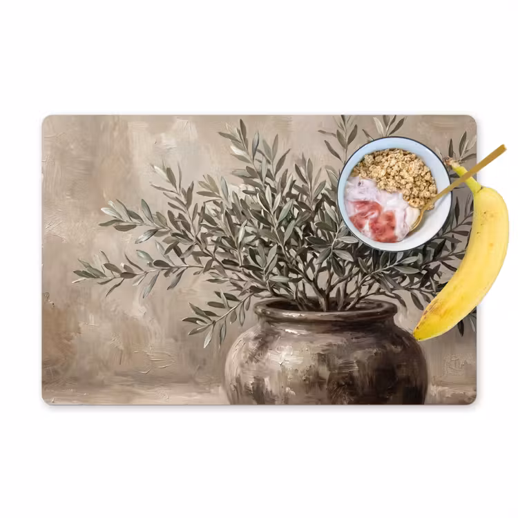Olijfplant - Aardenpot - Abstract - Beige Placemat vinyl groot -zzzproduct_Kitchenyeah-website