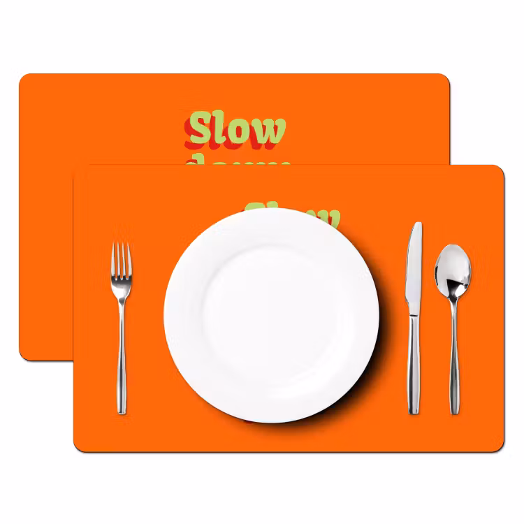 Oranje - Slow down you're doing fine - Retro Placemat vinyl groot -zzsfeer2_Kitchenyeah-website