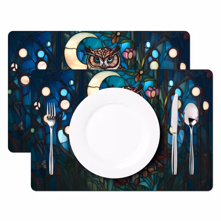 Uil - Mozaïek - Maan - Nacht Placemat vinyl groot -zzsfeer2_Kitchenyeah-website