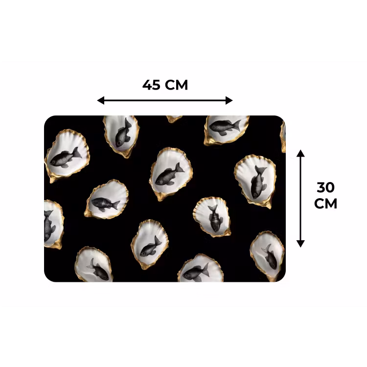 Oesters - Zwart - Vissen - Goud Placemat vinyl groot -specs