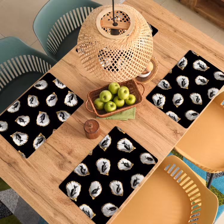 Oesters - Zwart - Vissen - Goud Placemat vinyl groot -zzsfeer5_Kitchenyeah-website