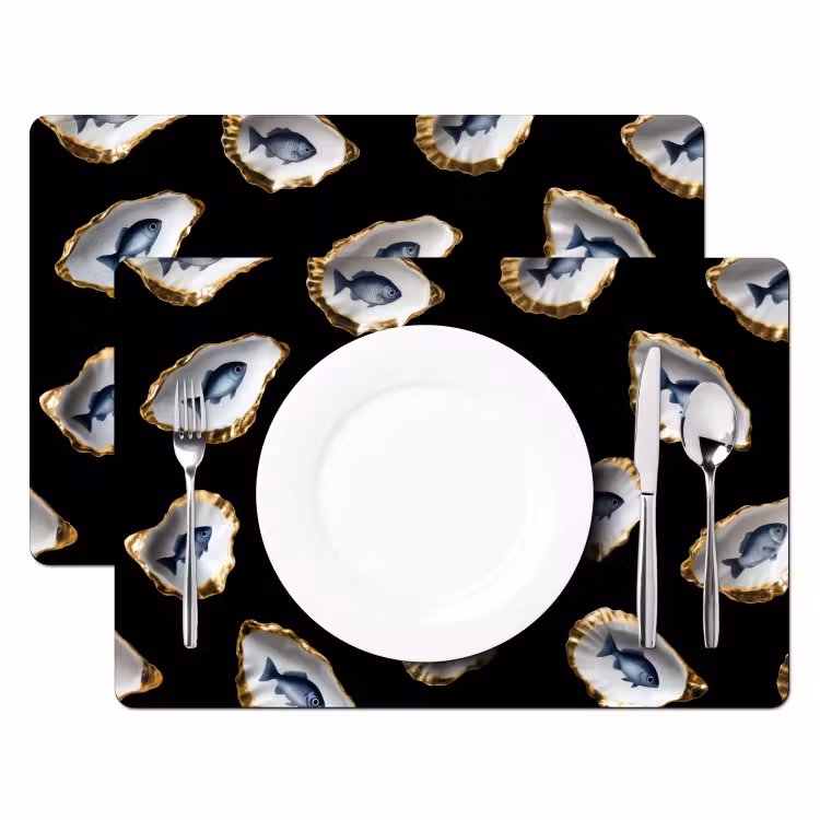 Oesters - Vissen - Blauw - Goud Placemat vinyl groot -zzsfeer2_Kitchenyeah-website