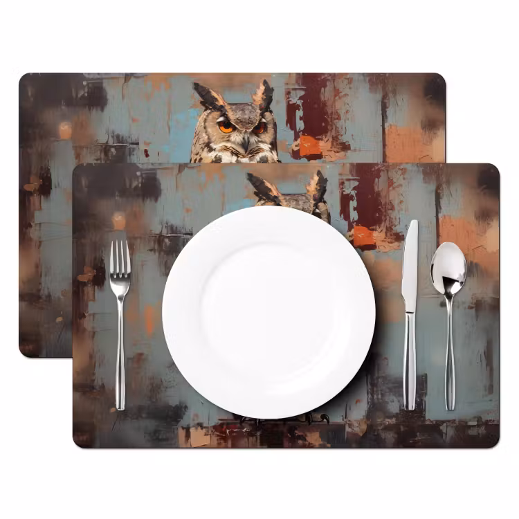 Geschilderd - Abstract - Uil - Bruin Placemat vinyl groot -zzsfeer2_Kitchenyeah-website