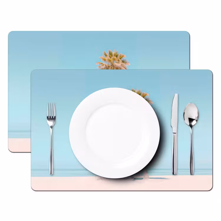 Palmboom - Strandhuis - Roze Placemat vinyl groot -zzsfeer2_Kitchenyeah-website