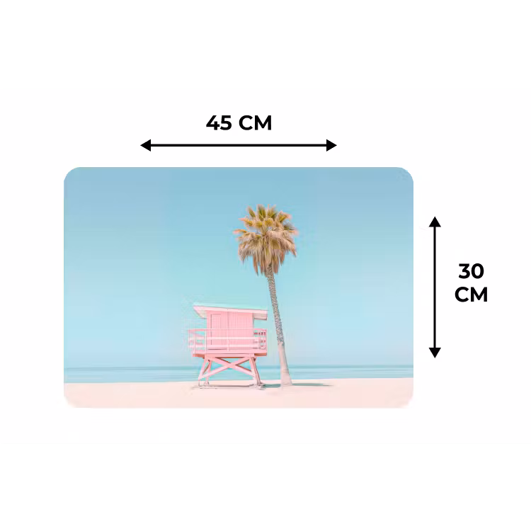 Palmboom - Strandhuis - Roze Placemat vinyl groot -specs