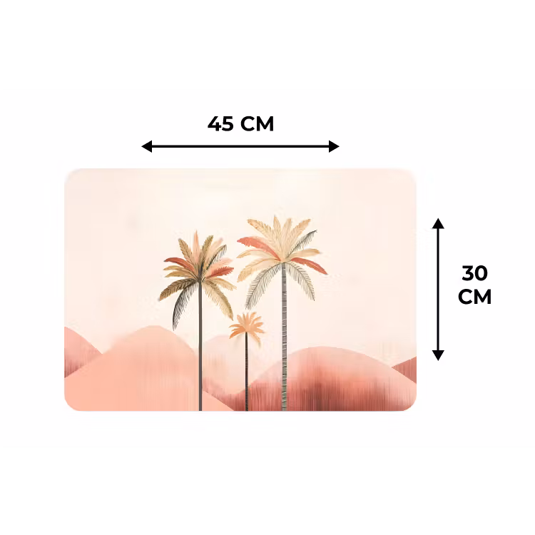 Palmbomen - Heuvels - Minimalistisch - Zachtroze Placemat vinyl groot -specs