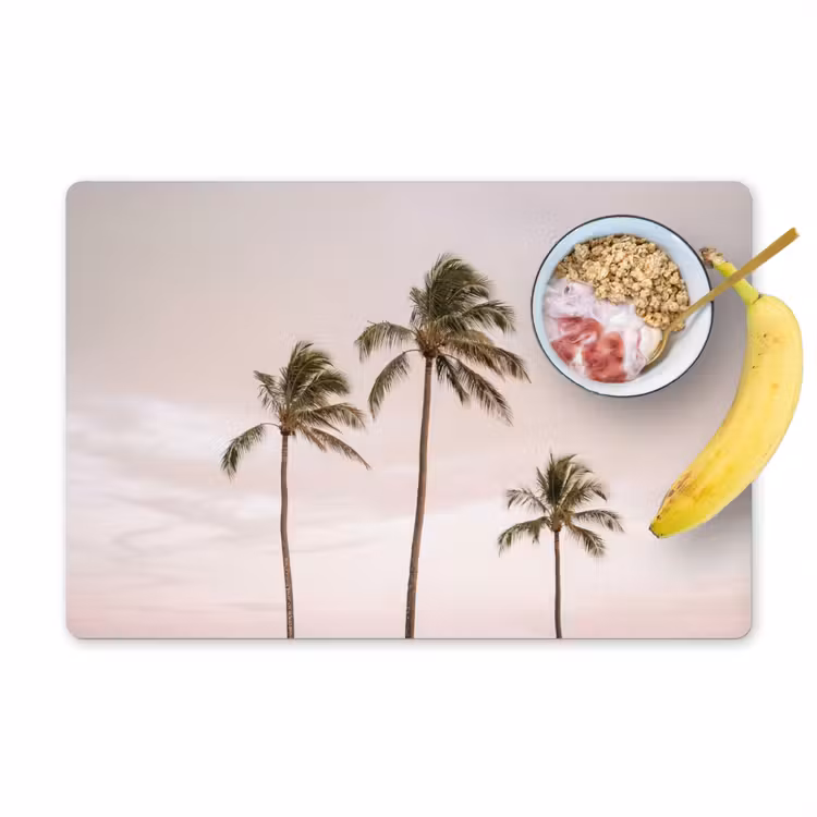 Palmbomen - Zonsondergang - Roze Placemat vinyl groot -zzzproduct_Kitchenyeah-website