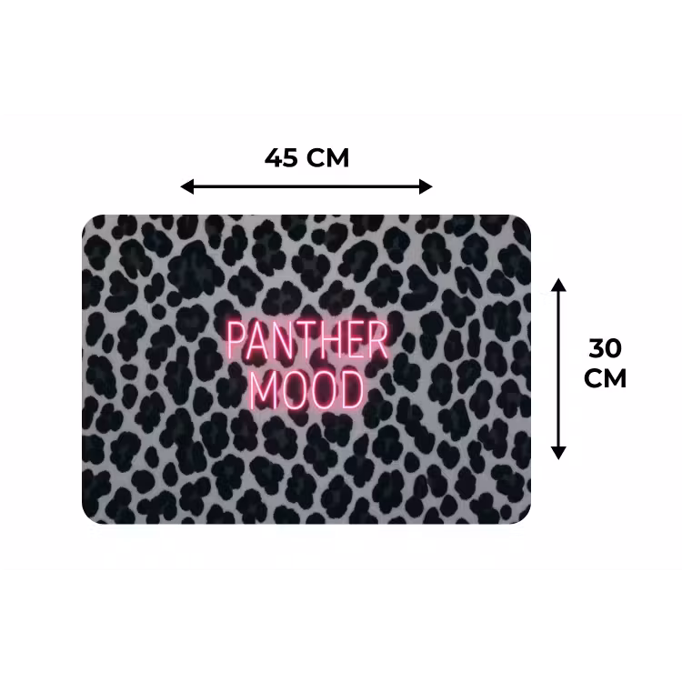 Panterprint - Zwart - Neonletters - Roze Placemat vinyl groot -specs