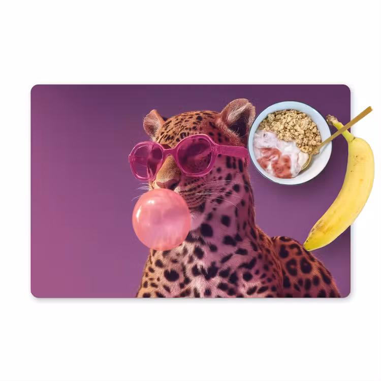 Panter - Zonnebril - Kauwgombel - Roze Placemat vinyl groot -zzzproduct_Kitchenyeah-website