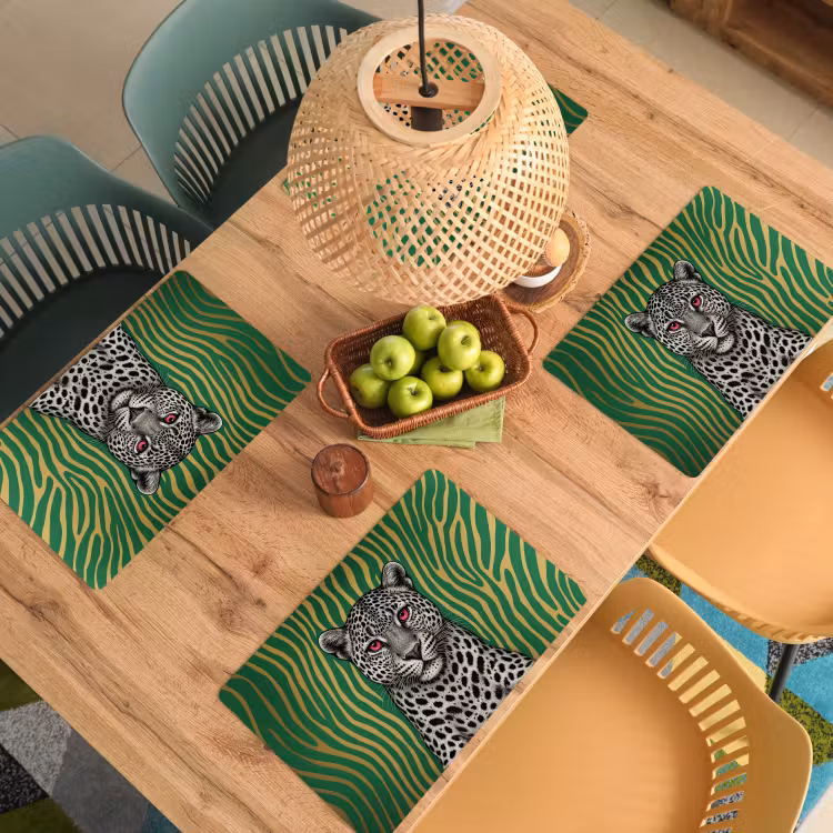 Panter - Zebrapatroon - Groen Placemat vinyl groot -zzsfeer5_Kitchenyeah-website