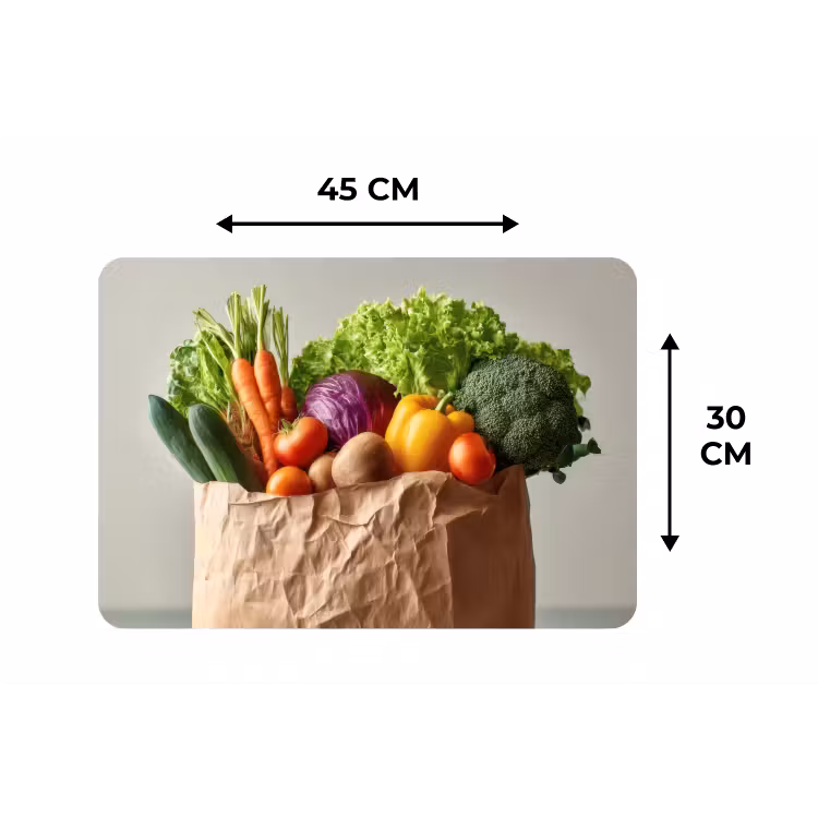Papieren - Boodschappen - Groente - Kleurrijk Placemat vinyl groot -specs