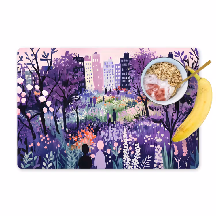 Park - Bomen - Bloemen - Gebouwen Placemat vinyl groot -zzzproduct_Kitchenyeah-website