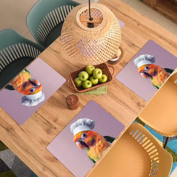 Papegaai - Koksmuts - Nieuwsgierig - Vogel Placemat vinyl groot -zzsfeer5_Kitchenyeah-website