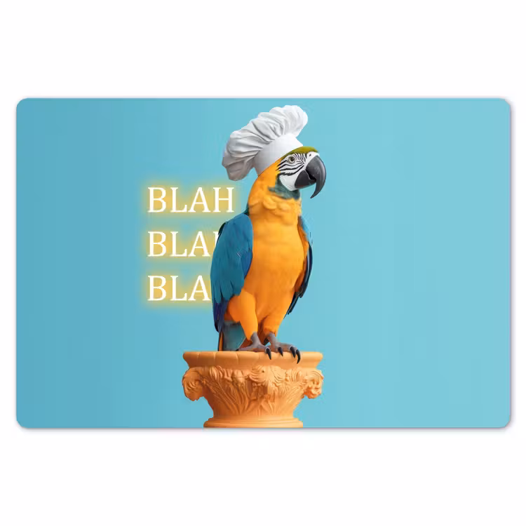 Papegaai - Koksmuts - Quote - Neon Placemat vinyl groot -zzsfeer1_Kitchenyeah-website