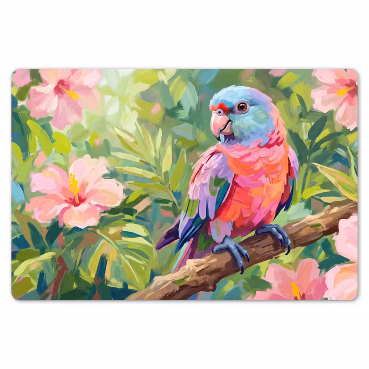 Papagaai - Hibiscusbloemen - Kleurrijk Placemat vinyl groot -zzsfeer1_Kitchenyeah-website