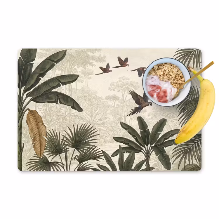 Papagaaien - Jungle - Tropisch - Green Placemat vinyl groot -zzzproduct_Kitchenyeah-website