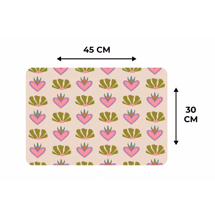 Patroon - Beige - Hartjes - Bloemen Placemat vinyl groot 368 -specs