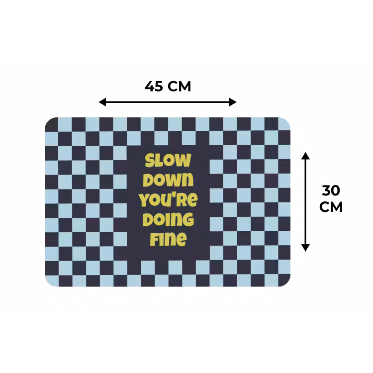 Patroon - Geblok - Blauw - Slow down you're doing fine Placemat vinyl groot -specs