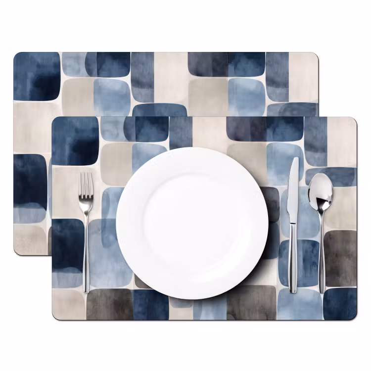 Patroon - Blauw - Vierkanten Placemat vinyl groot -zzsfeer2_Kitchenyeah-website