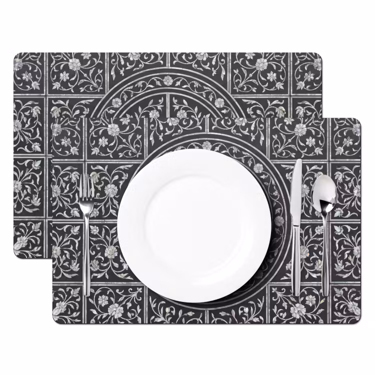 Patroon - Bloemmotief - Decoratie - Klassiek - Zwart Placemat vinyl groot -zzsfeer2_Kitchenyeah-website
